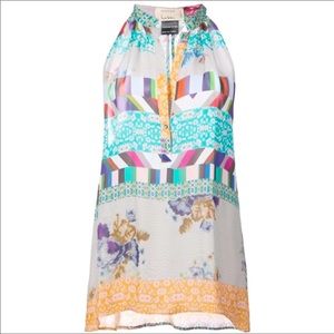 NWT Nicole Miller Artelier 100% Silk ‘Patchwork’ Print Popover Sleeveless Blouse